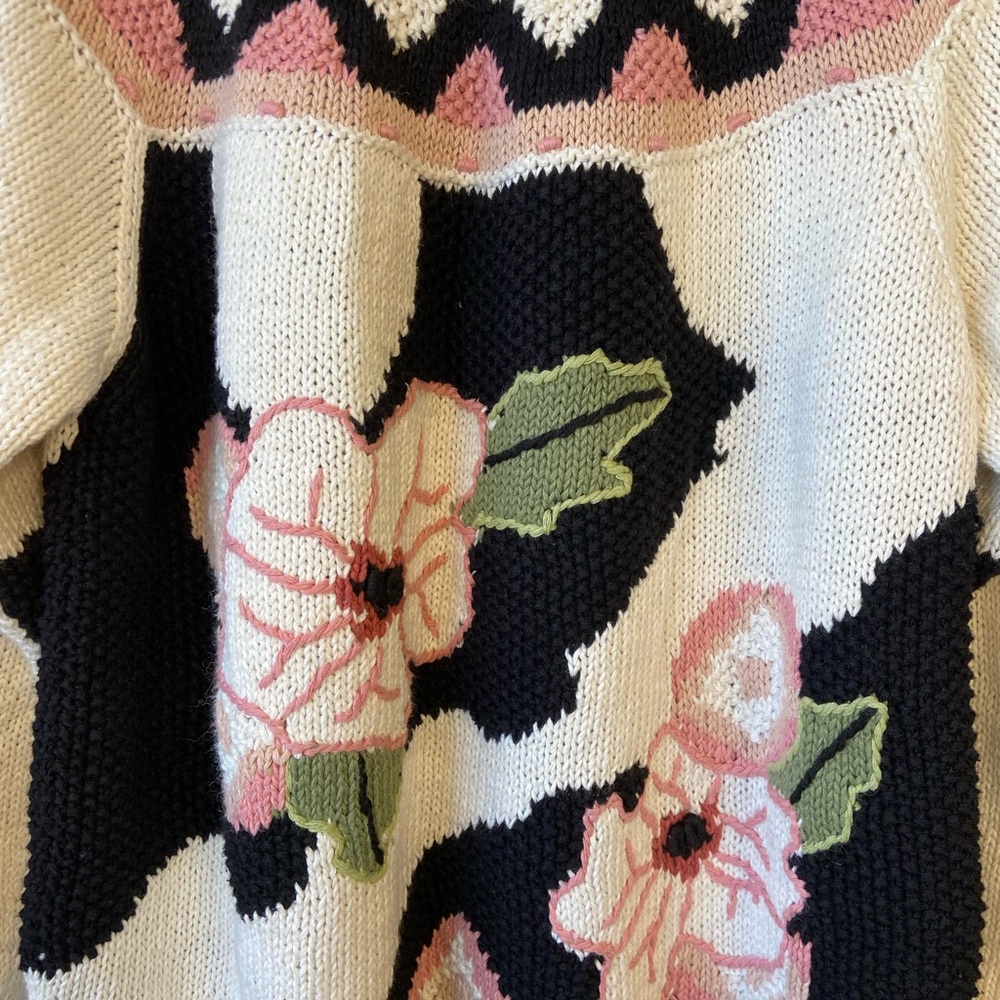 Vintage Jennifer Reed Hand Knitted Floral Oversize Sweater Sz Medium - Picture 10 of 12